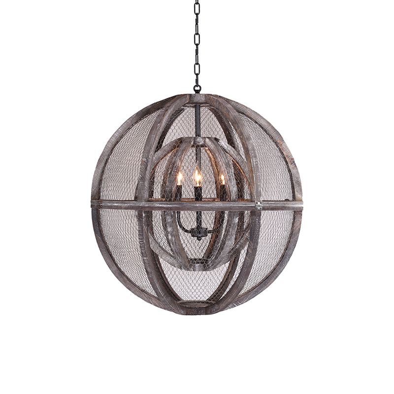 Vintage Double-Sphere Pendant Light, 3-Holder Dark Iron Classic Ceiling Light Fixture Decoration