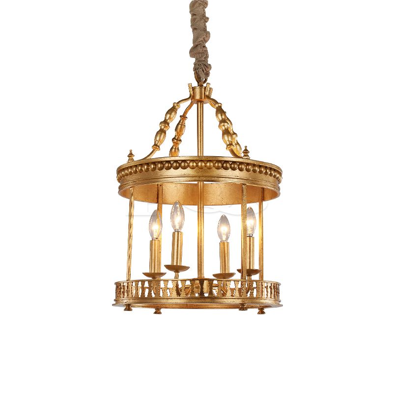 Golden Candle Box Pendant, 4-Holder Decorative Ceiling Light Fixture