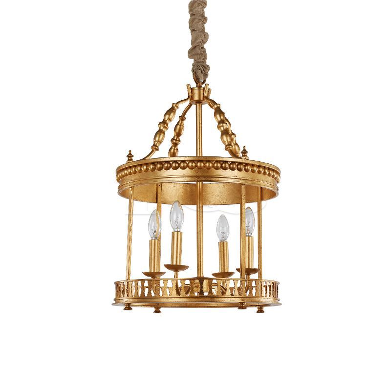 Golden Candle Box Pendant, 4-Holder Decorative Ceiling Light Fixture
