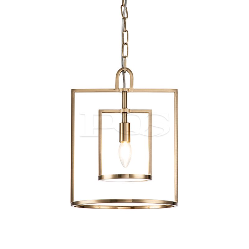 Golden Concise Double Rectangular Frame 1-holder  Pendant with Chain