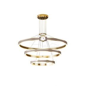 Modern Parallel 3 LED Silver Rings Pendant, Ceiling Light Fixture with Clock