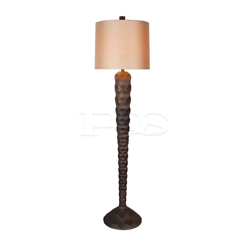 Modern Hexagon Carved Floor Lamp with Fabric Shade