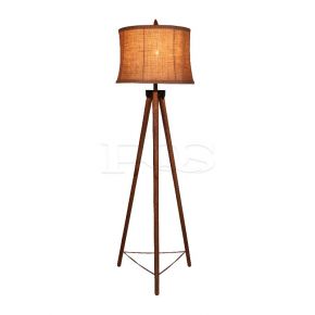 Vintage Wooden Tripods Floor Lamp with Semi-transparent Fabric Shade