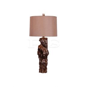 Ancient Irregular Wood Style Polyresin Table Lamp with Brown Shade