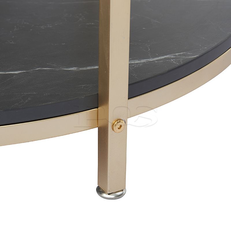 Traditional Double-layer Black Marble Coffee Table with Champagne Gold Legs