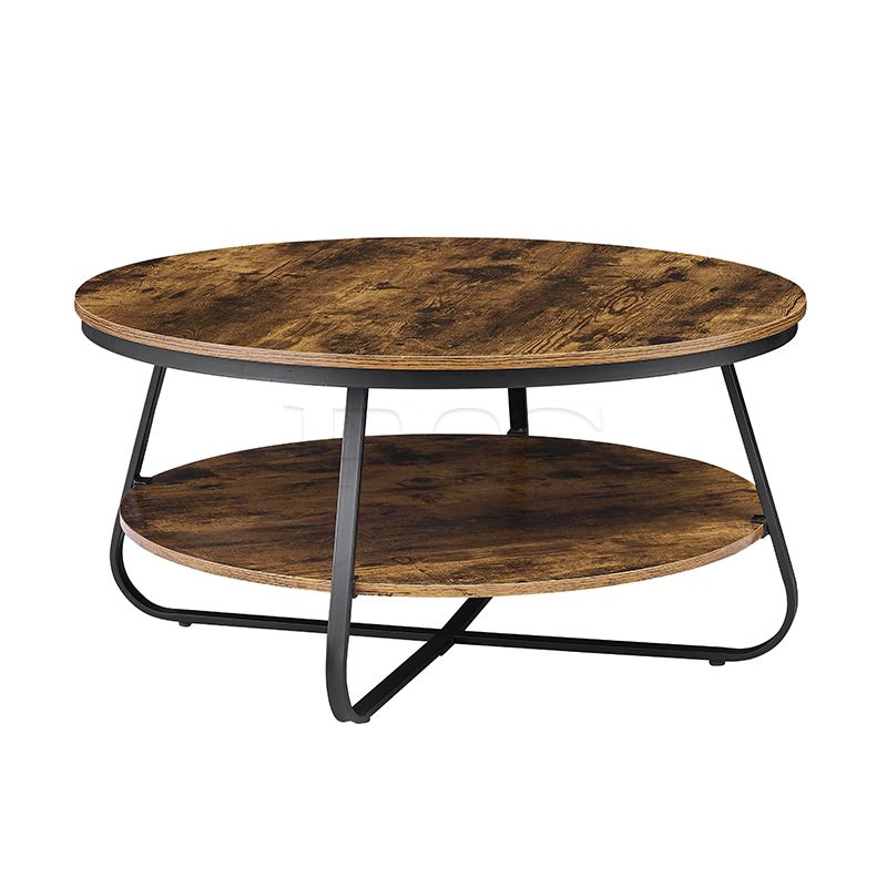 Modern Round Double Layer Caramel Wooden Coffee Table