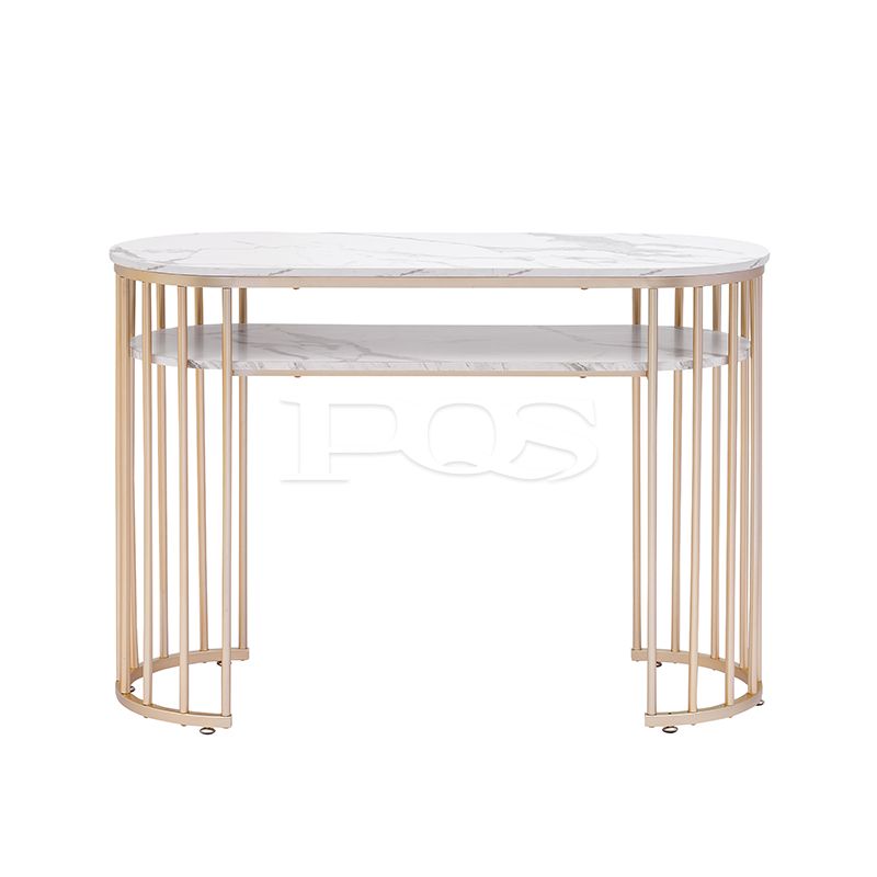 Concise Double Layer Marble Desk with Champagne Gold Support for Home