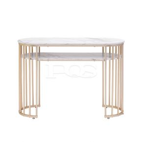Concise Double Layer Marble Desk with Champagne Gold Support for Home