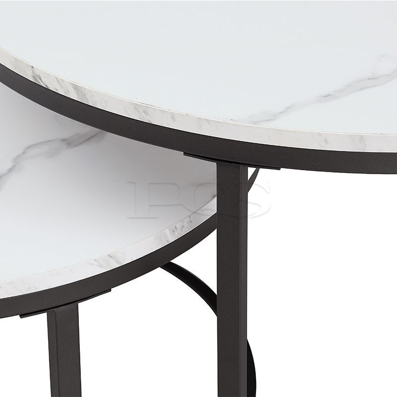 Modern 2-set Black with White Marble Coffee Table Round Mini with Colored Furnish and Storage-capable Table