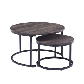 Modern Dual Coffee Table Dark Brown Circular Mini Storage Capable Table for Home