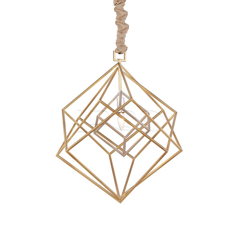 Contemporary Multi-layer Golden Cubic Frame Luxurious Pendant
