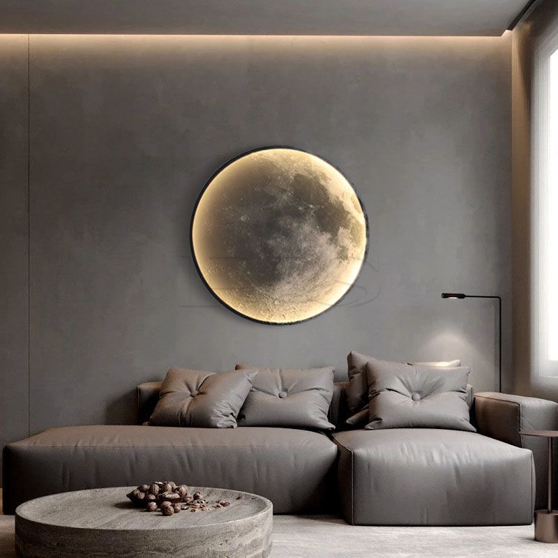 Vivid Moon Image Illuminating Cicular Wall Lamp