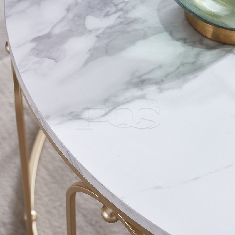 Royal Style White Marble Golden Furnished Coffee Table