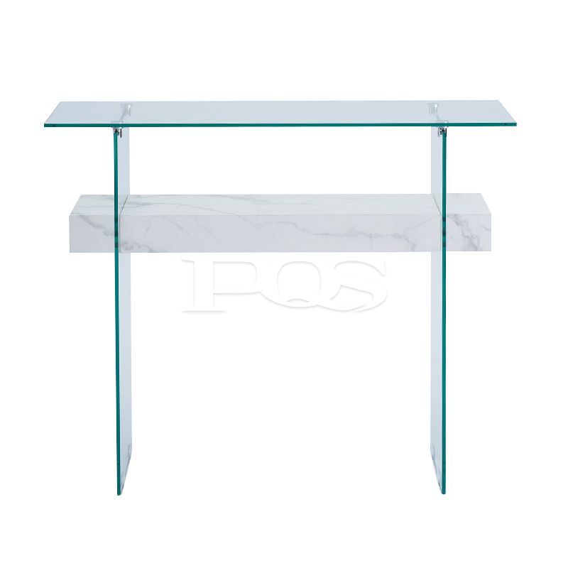 Concise Modern 2-layer Glass & White Marble Table