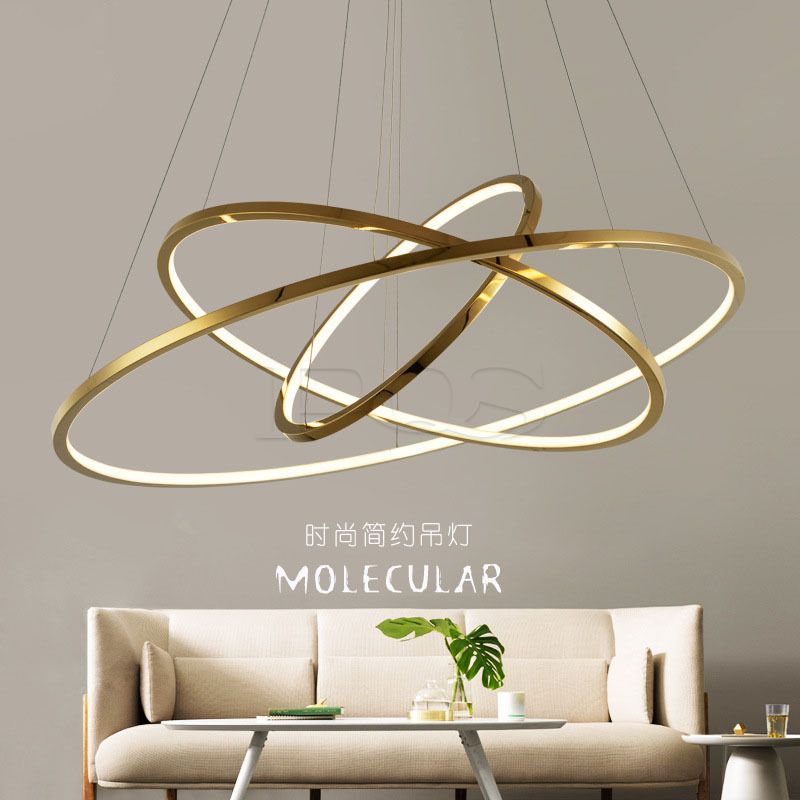 Modern Dark Gold Furnish 3-Ring Circular Decorative Pendant Ceiling Light Fixture