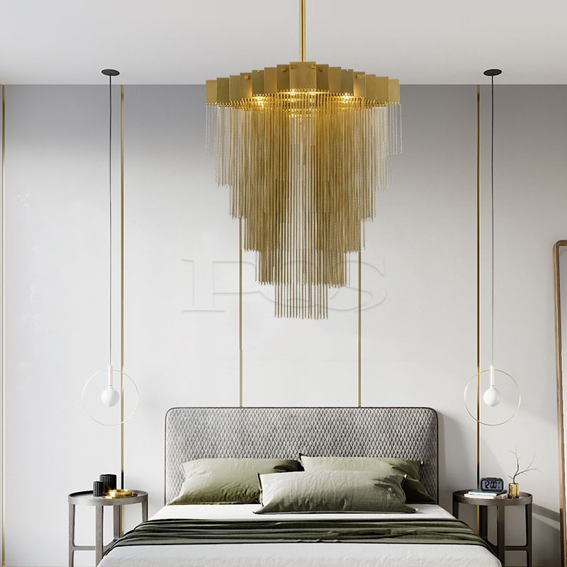 Golden Pyramid Contemporary Luxurious Decorative Pendant Ceiling Light Fixture