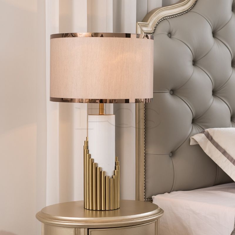 Iron Table Lamp with Marble and Fabric