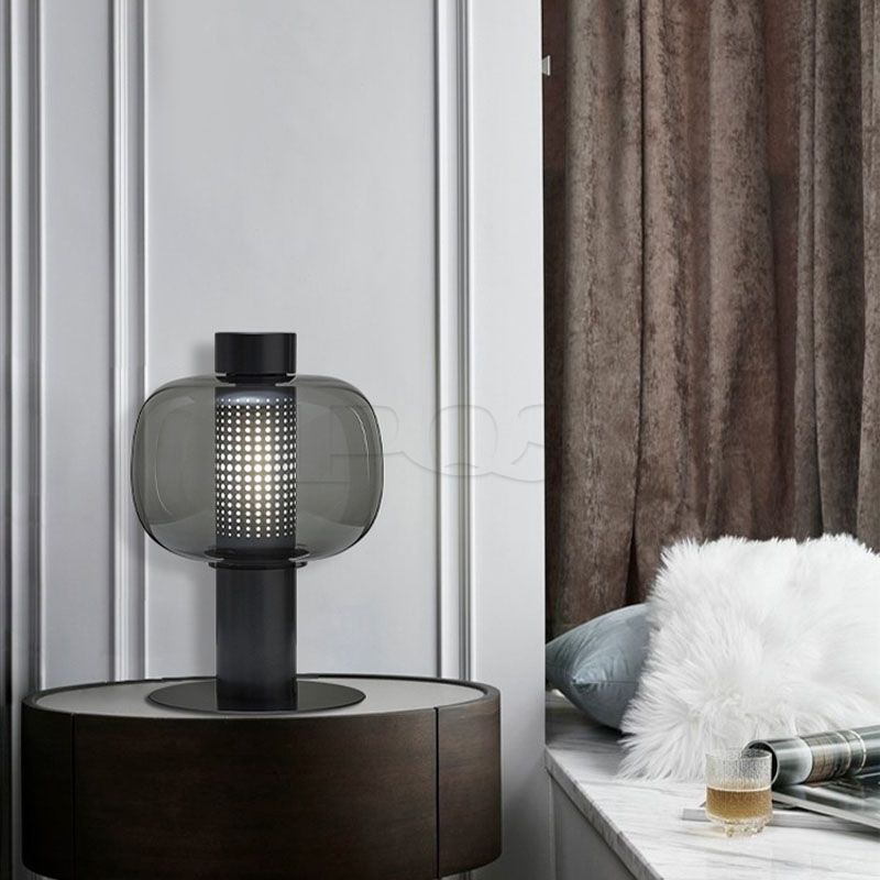 Contemporary Concise Pipe Table Lamp with Bubble Lamp Shade