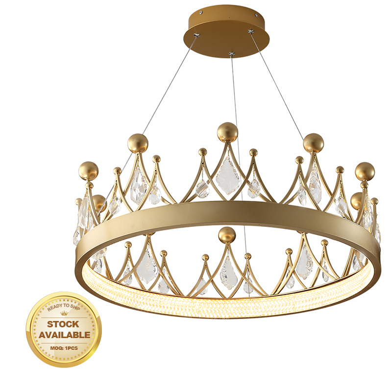 Big luxury golden crown pendant light modern empire crystal beaded chandeliers