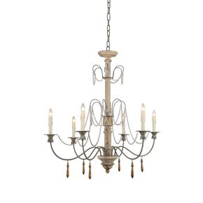 Antique Ivory-White Chandelier With Candlestick Holders, Decorative Pendant Light Fixture