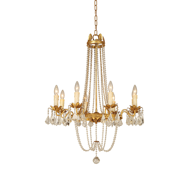 Luxurious Modern Palatial Decoration Gold Furnish Chandelier with Wooden Beads Pendants