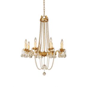 Luxurious Modern Palatial Decoration Gold Furnish Chandelier with Wooden Beads Pendants