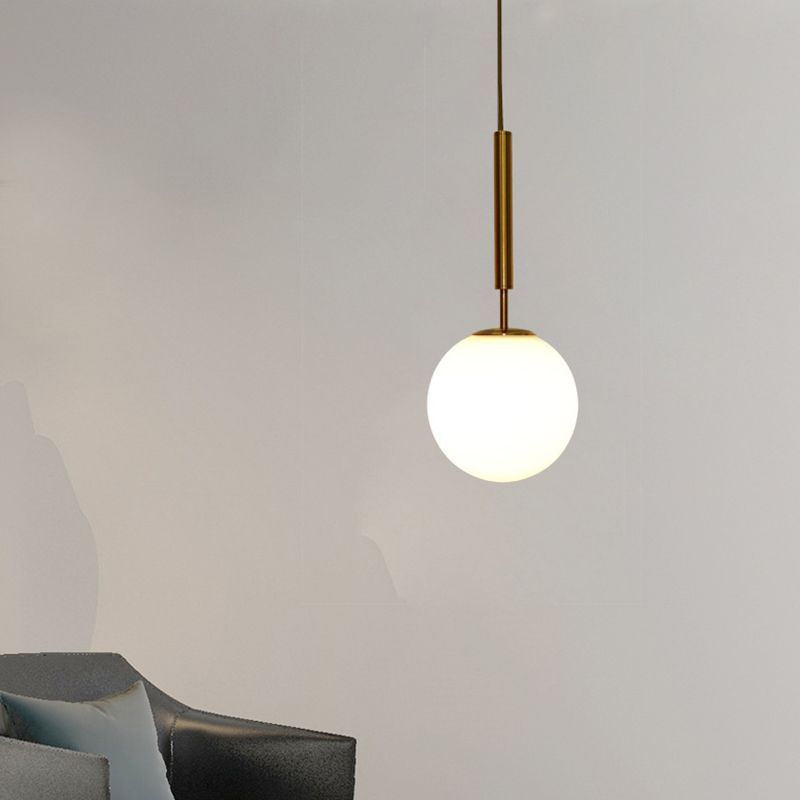Contemporary Concise Ceiling Fixed Pendant with Milky White Spherical Lamp Shade