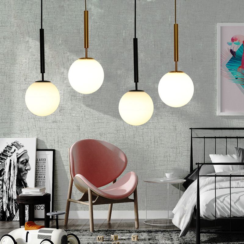 Contemporary Concise Ceiling Fixed Pendant with Milky White Spherical Lamp Shade