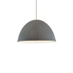 Contemporary Concise Grey Semi-spherical Wool Texture Pendant with Stripes