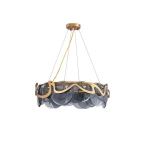 Contemporary Dark Blue Glass Plate with Gold Frame Decorative Pendant