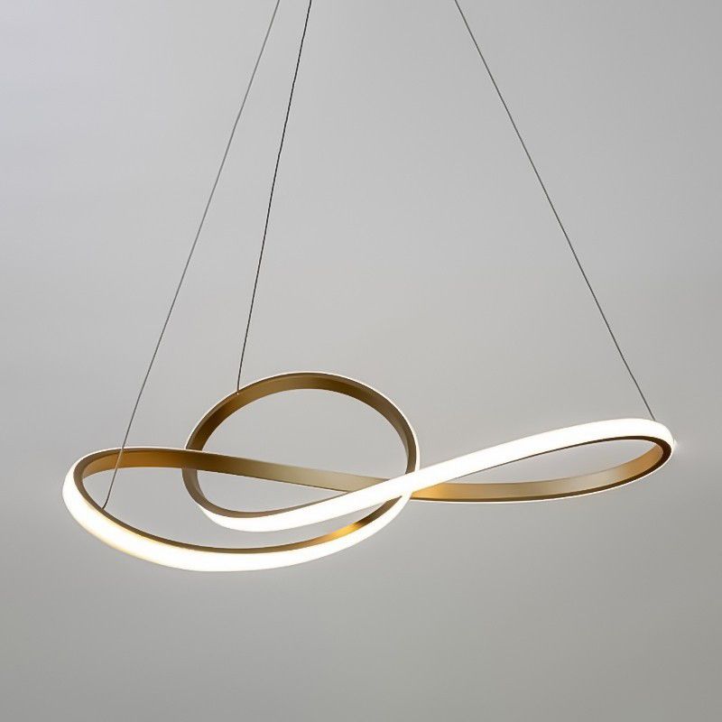 Dynamic Contemporary Curved Linear Dark Gold White Concise Pendant Light