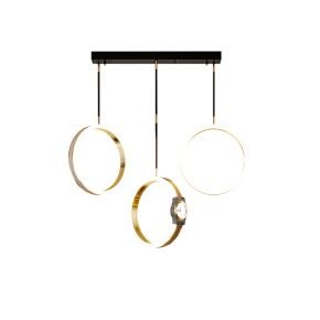 Triple Illuminating Hanging Rings Ceiling Light Fixture with MIni Clock