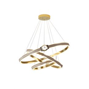 Triple Illuminating Hanging Rings Ceiling Light Fixture with MIni Clock 3 irregularly overlapped rings
