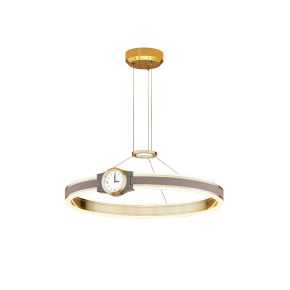 One Illuminating Hanging Rings, Ceiling Light Fixture with MIni Clock