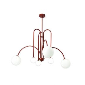 Contemporary Oriental Red Frame White Spherical Lamp Shade Pendant Light