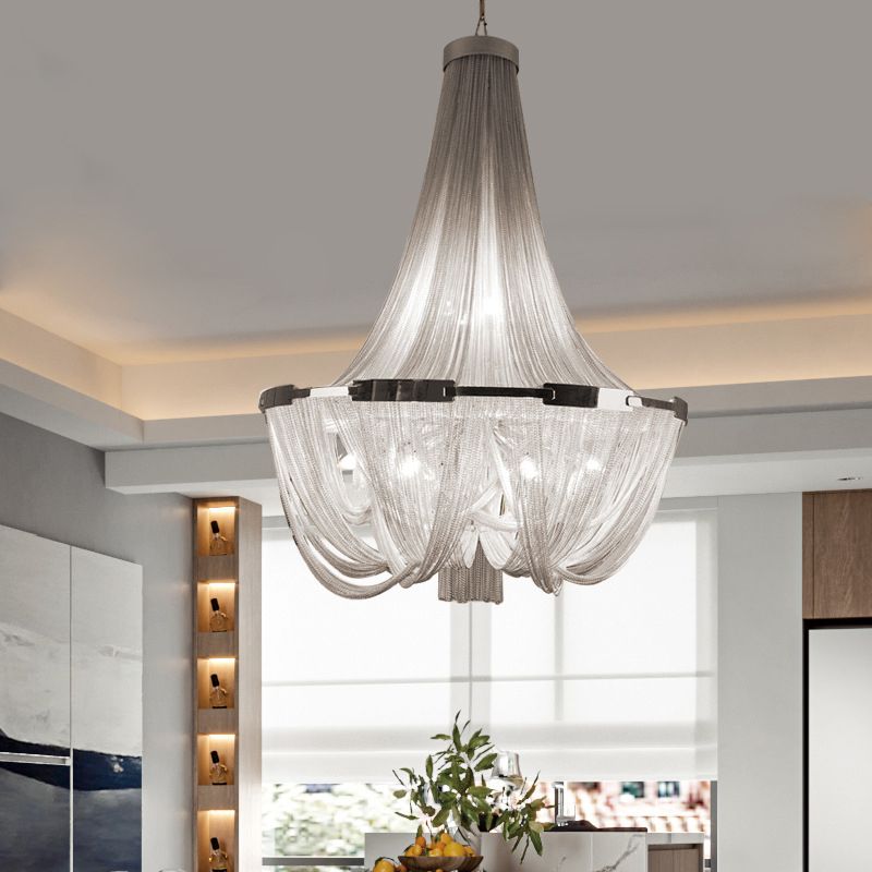 Modern Ethereal Silver Luxurious Decorative Cascade Pendant with Wooden Beads