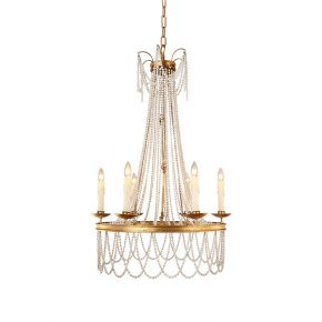 Modern Golden Halo Chandelier with Beads and Candlestick Holders