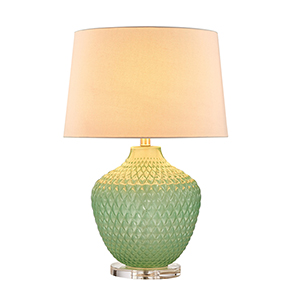 Decorative Emerald Base Glass Table Lamp with Milky Yellow Lamp Shade desk lamp