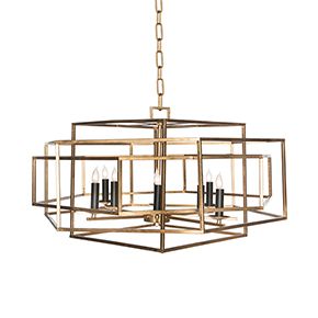 Contemporary Multi-Rectangular Frame Chandelier, Golden Decorative Luxury Pendant