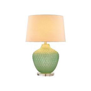 Decorative Emerald Base Glass Table Lamp with Milky Yellow Lamp Shade