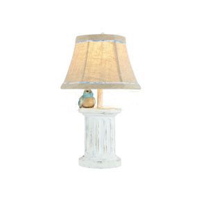 Vintage Blue Bird Fabric Shade Table Lamp with Pillar Base