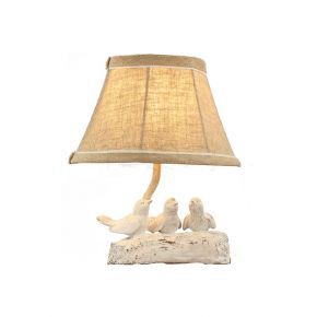 Birds Family White Statue Decorative Table Lamp with Base and Fabric Shade
