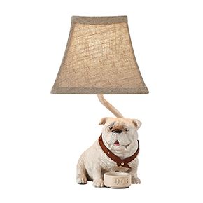 Cute Puppy Statue Design Table Lamp with Coffee Fabric Shade for Drawing Room