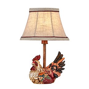 Modern Rooster Base Table Lamp with Lined Shade Decorative Artwork for Home Decoration
