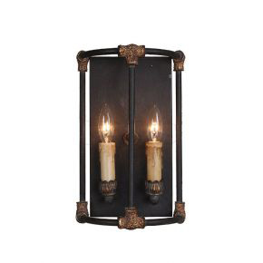 Vintage Black Wood Colored 2-holder Rectangular Niche Wall Lamp